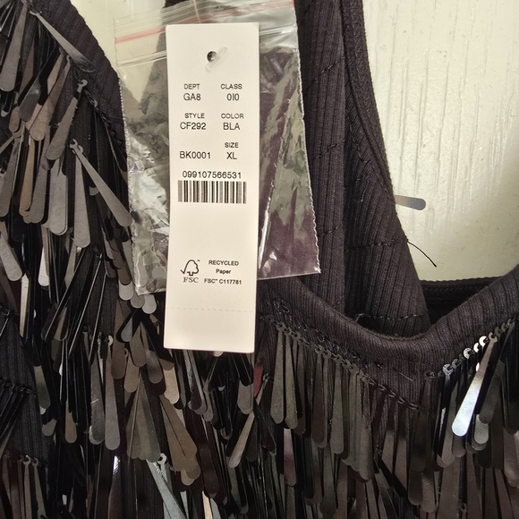 NWT J. Crew Black Sequin Fringe Tank Top - Picture 3 of 3
